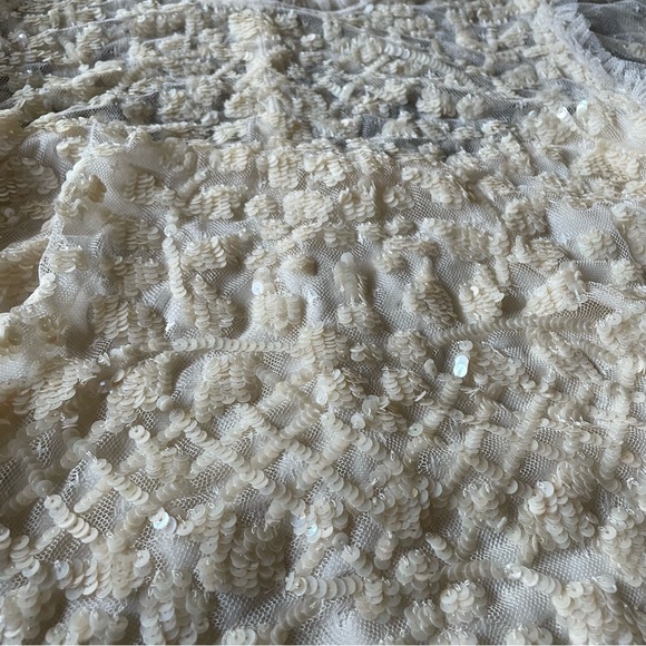 NEEDLE & THREAD Aurelia Sequin Embellished Top Natural Cream Ruffle Sheer Blouse - Picture 4 of 15